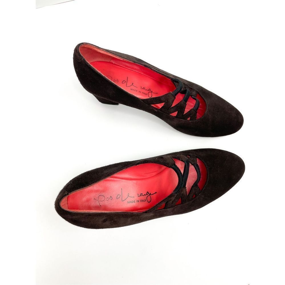 Pas de Rouge Black Suede Heels with Red Interior - Picture 2 of 5